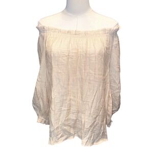 Wonderly Womens Off The Shoulder Long‎ Sleeve Gauze Top Ecru Beige Size XL NEW